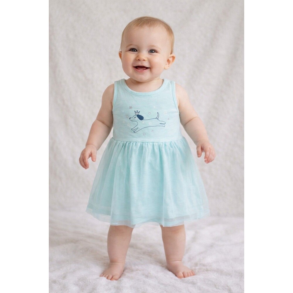 Dress New 6 Month Girls Carters Baby aqua sleeveless Puppy infant wear clothing